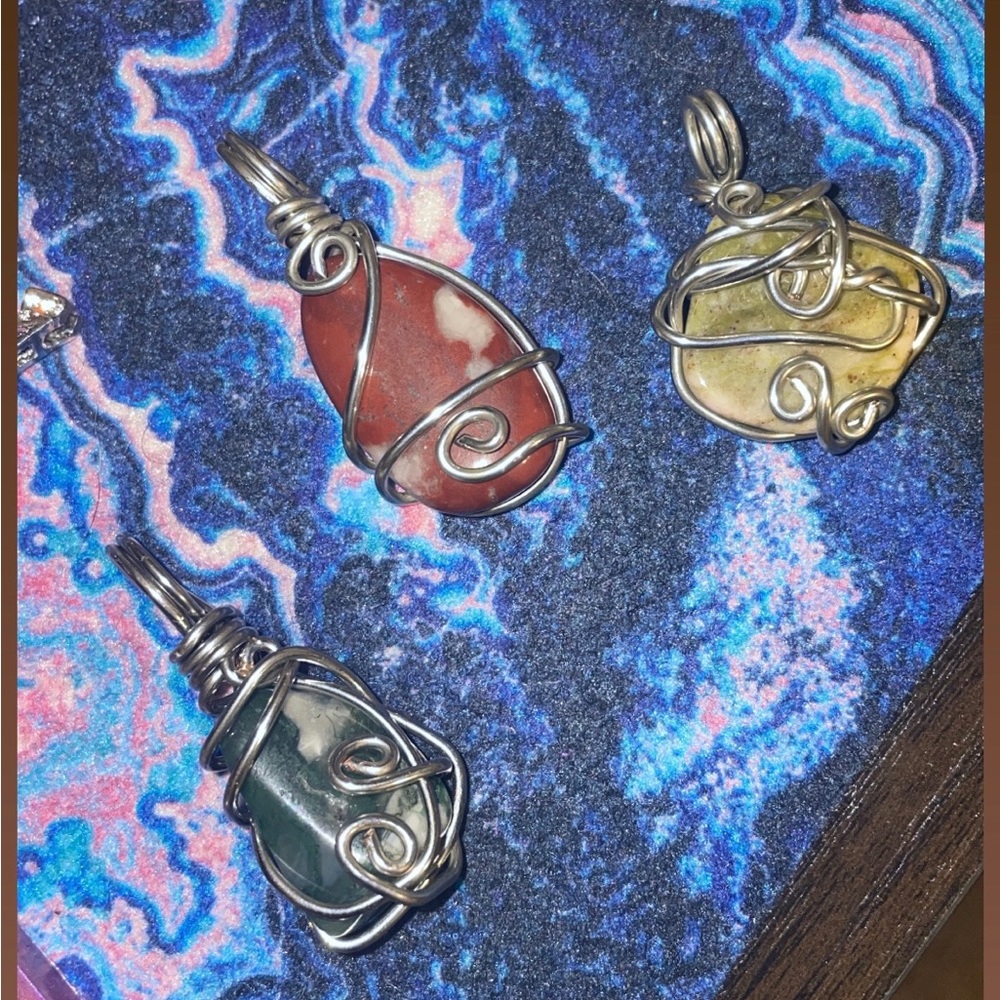 Handmade wire wrapped crystal pendants